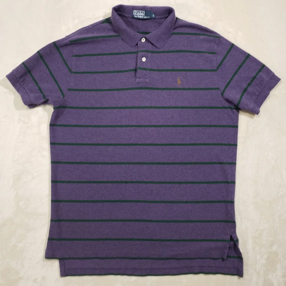 Polo Ralph Lauren Short Sleeve Shirt Mens Large Purple Green Striped Cotton